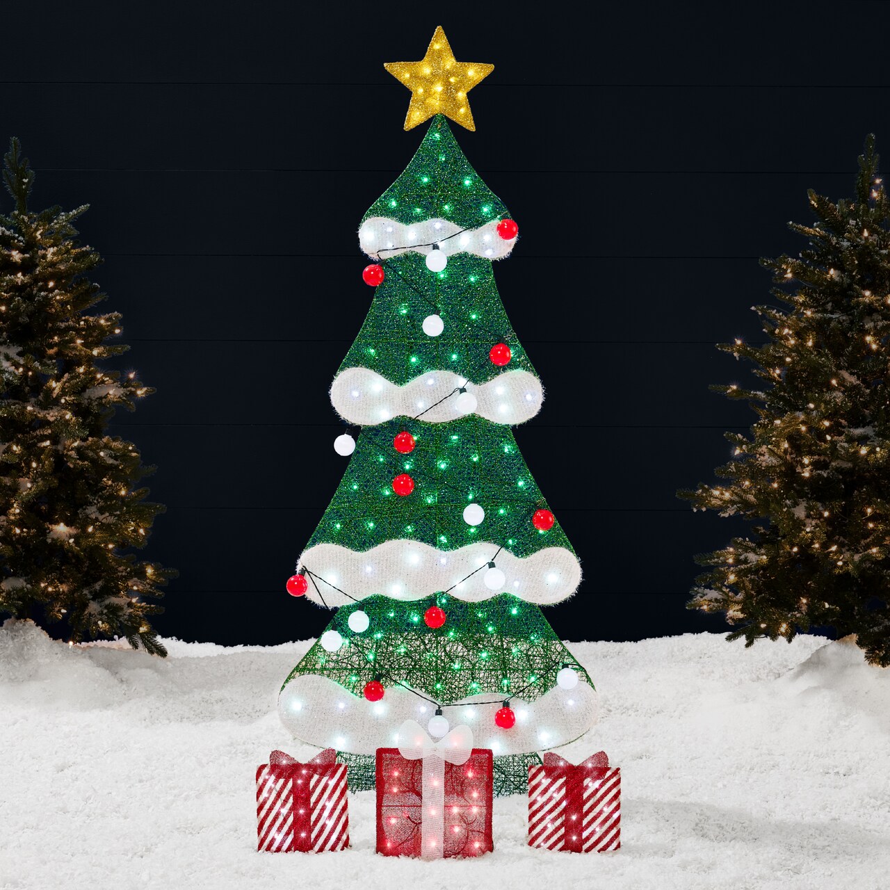 Best Choice Products 6ft Lighted 2D Christmas Tree Outdoor Decor w/ 170 LED Lights, Gift Boxes, Storage Bag